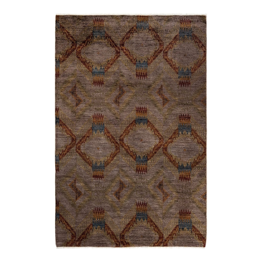 Overton Hand Knotted Wool Vintage Inspired Modern Contemporary Overdyed Gray Area Rug - 6' 2" x 9' 6"