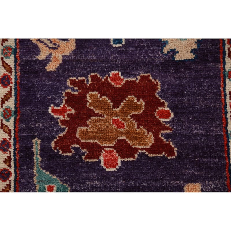 Hand Knotted Oriental 100% Wool Carpet Transitional Floral Purples Oushak Runner Rug - 9' 11'' X 2' 8''