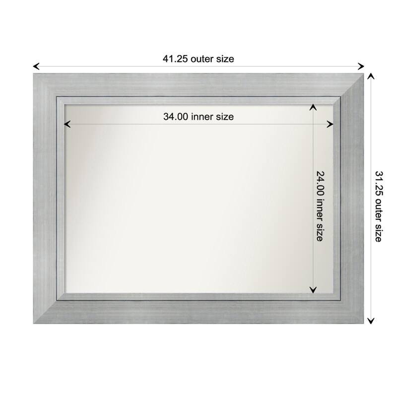 Romano Silver Framed Non-Beveled Custom Wall Mirror, Bathroom Vanity Mirror - Outer Size: 41.25 x 31.25