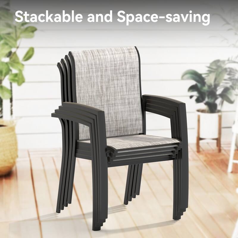 5-Piece Outdoor Dining Set‌ – Includes 4 Stackable Chairs & 40.6" Round Metal Table.