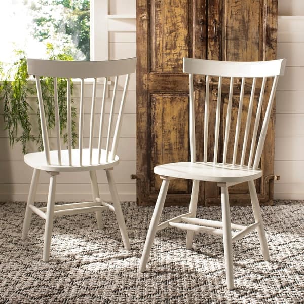 slide 2 of 3, SAFAVIEH Dining Country Lifestyle Spindle Back Off White Dining Chairs (Set of 2) - 20.5" x 21" x 36"