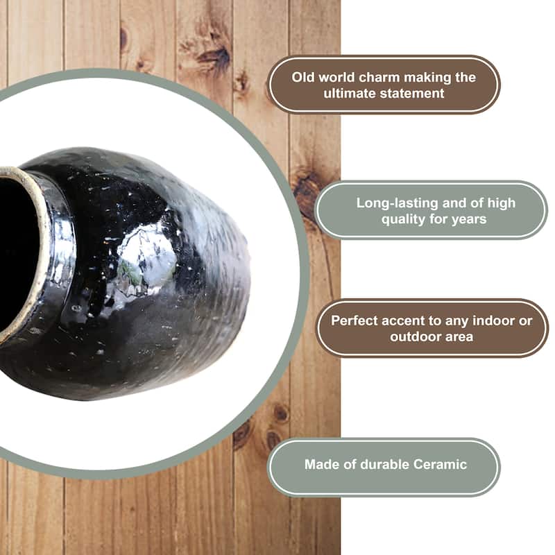 Artissance Large Vintage Oil Pot With Black Glaze, 11 Inch Tall (Size & Finish Vary)