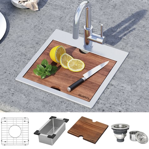 Ruvati 15 x 15 inch Workstation Drop-in Topmount Bar Prep RV Sink 16 Gauge Stainless Steel - RVH8215 - 15" x 15"