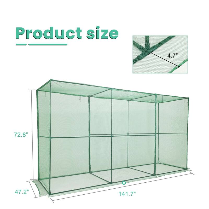 Aoodor 12' x 4' x 6' Crop Cage Plant Protection Netting Tent with Zipper