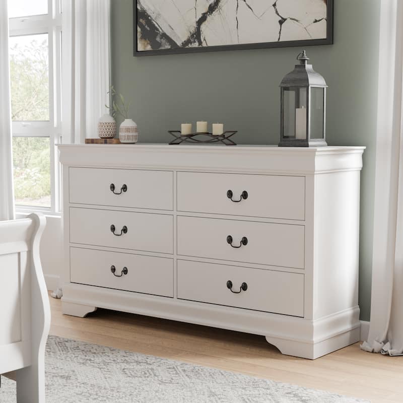 Furniture of America Devi Traditional Solid Wood 6-Drawer Dresser - White