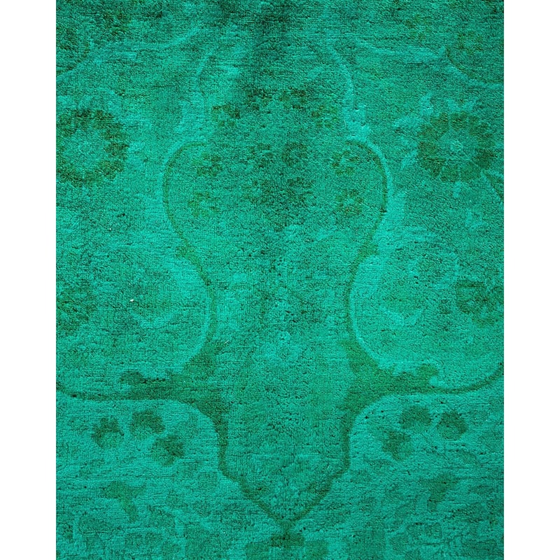 Overton Hand Knotted Wool Vintage Inspired Modern Contemporary Overdyed Green Area Rug - 10' 2" x 13' 4"