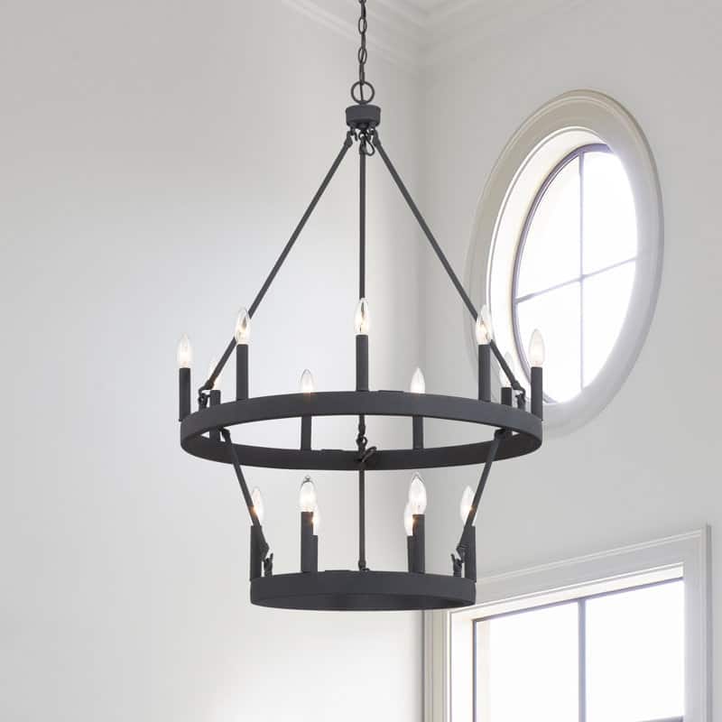 Acroma 15-light Farmhouse Black Tiered Chandelier for Dining Room - 27.5 inches