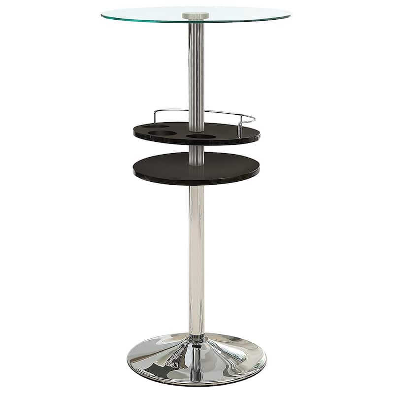 Round Bar Table with Tempered Glass Top and Storage, Black and Chrome ...
