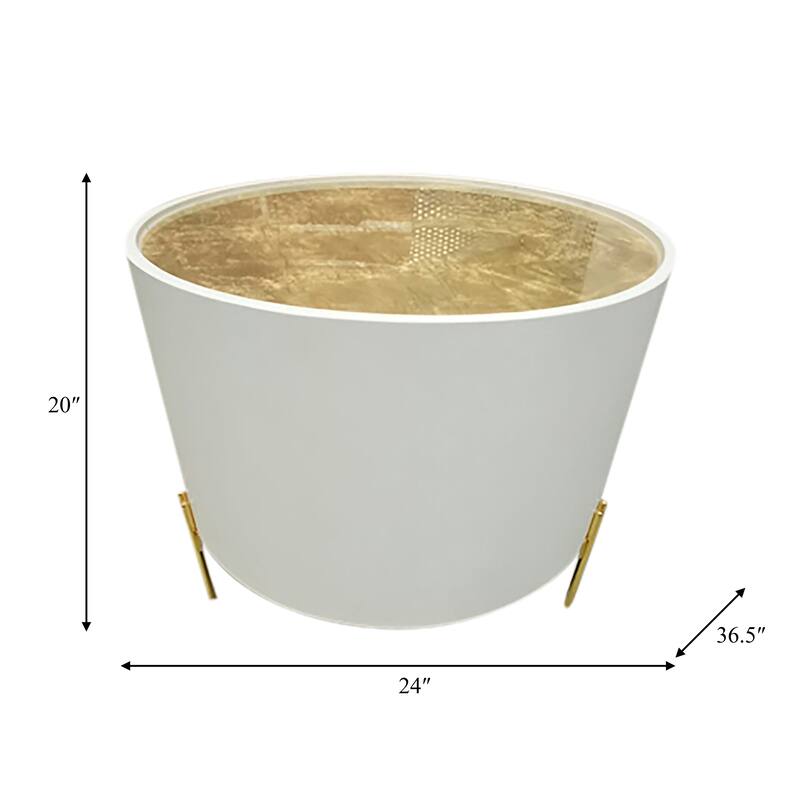 Sagebrook Home Modern Neutral Wood Gold Leaf Round Top Coffee and Accent Table