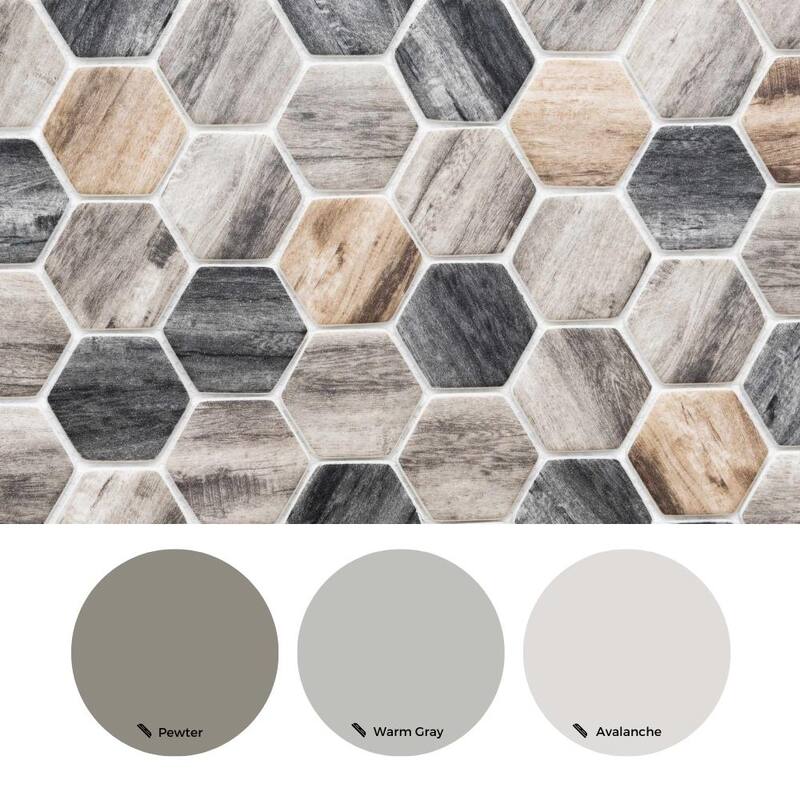 Recycled 1.88x1.88 Greige Wood Look Glass Hexagon Mosaic Tile - Wall & Backsplash