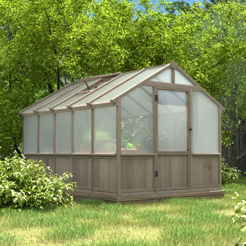 VEIKOUS Walk-in Wooden Greenhouse for Outside, Garden and Backyard, Light Mocha Brown - 8' × 10'