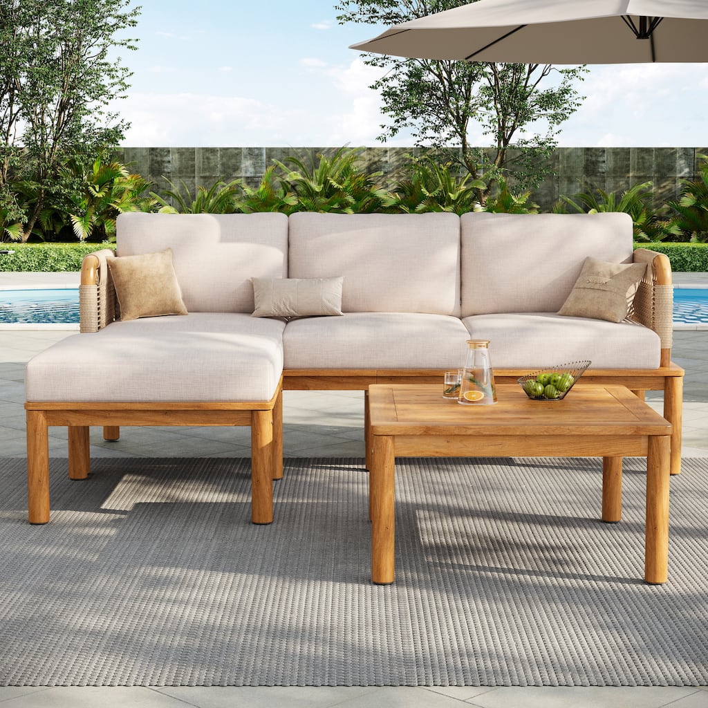 Christopher Knight Home - Emerson 3-Piece Acacia Wood and Rope Patio Sofa Set for Outdoor Comfort