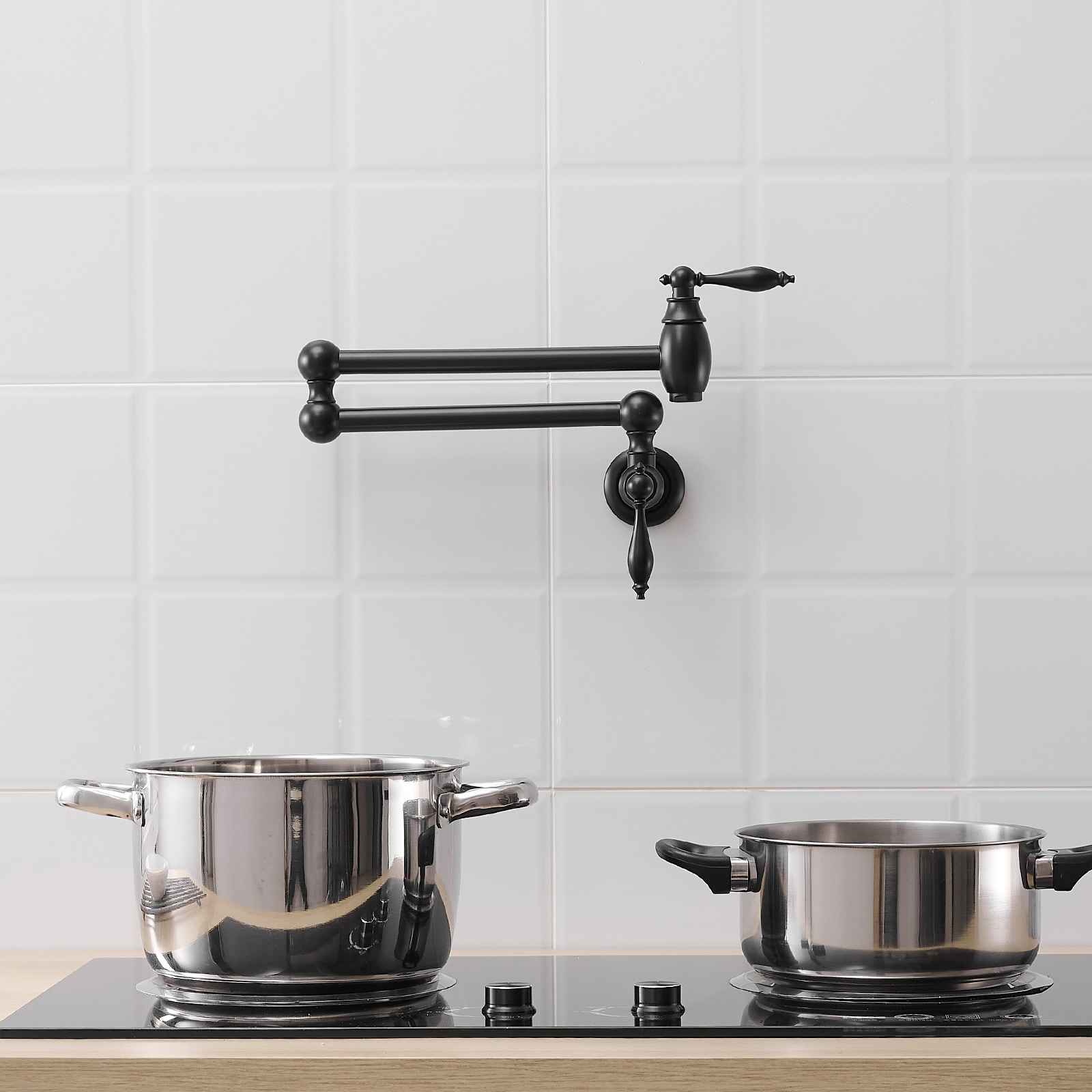 Black Wall Mount Pot Filler Kitchen Faucet