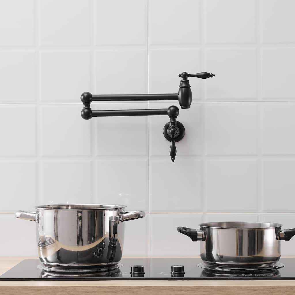 Wall-Mounted Pot Filler Faucet with Dual Handles and 25.2" Extension