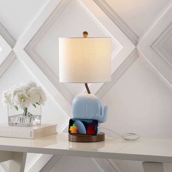 slide 2 of 15, Campana 20.25" Bohemian Designer Iron/Resin Elephant LED Kids Table Lamp with Phone Stand and USB Charging Port, by JONATHAN Y Blue