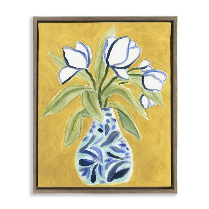Stupell Lively Tulips in Vase Framed Floater Canvas Wall Art Design By June Erica Vess - 25 x 31 - Brown
