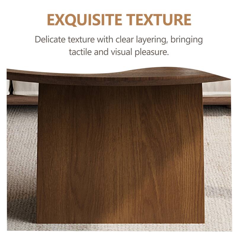 35.4" Mid-Century Modern Round Coffee Table-Solid Wood Veneer,Sturdy Curved Base