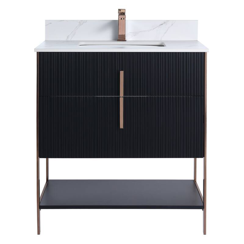 Fine Fixtures Serenity Modern Bathroom Vanity with White Carrara Stone Top