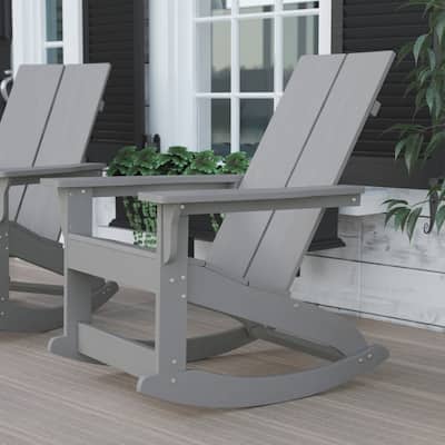 Modern 2-Slat Adirondack Poly Resin Rocking Chair for Indoor/Outdoor Use