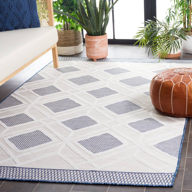 SAFAVIEH Cabana Margith Trellis Waterproof Patio Backyard Rug - 9' x 12' - Ivory/Navy