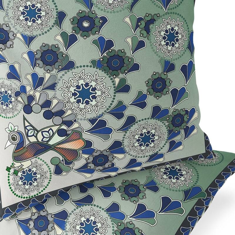 HomeRoots Set of Two 16" X 16" Green and Brown Peacock Blown Seam Floral Indoor Outdoor Throw Pillow - 16.00' X '16.00' X '5.00