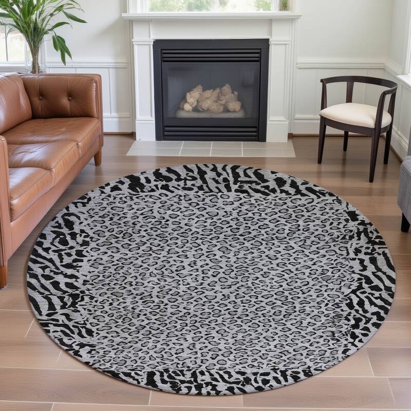 Premium Washable Super Soft Animal Print Border Mayfield Rug - Gray - 8' x 8'