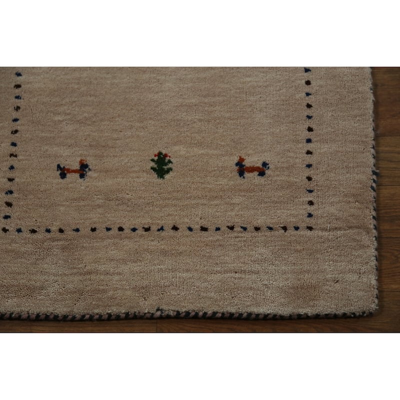 Hand Knotted Oriental 100% Wool Carpet Tribal Animal Pictorial Peach Gabbeh Runner Rug - 4' 8'' X 2' 3''