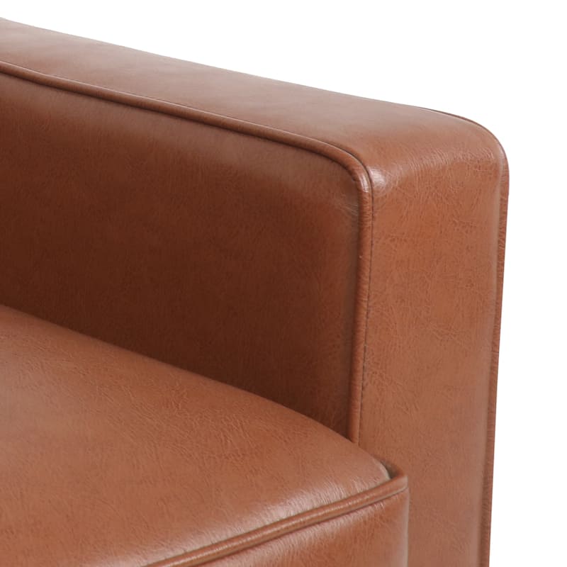 Light Brown 33" PU Button Tufted Club Chair