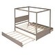 preview thumbnail 16 of 25, Wood Canopy Bed with Trundle Bed and two Drawers ,Full Size Canopy Platform bed With Support Slats, No Box Spring Needed