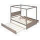 preview thumbnail 16 of 25, Wood Full Size Canopy Platform Bed with Trundle Bed and 2 Drawers