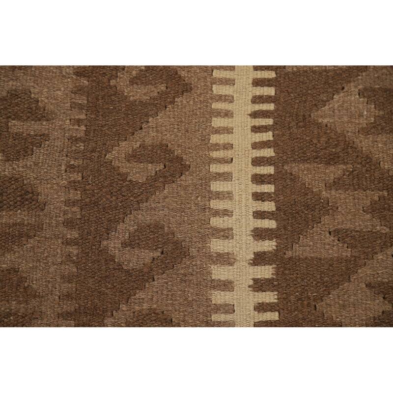 Hand Woven Oriental 100% Wool Carpet Southwestern Geometric Brown Kilim Area Rug - 9' 9'' X 6' 5''