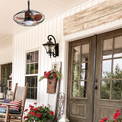 20 Inch Outdoor Downrod Mount Ceiling Fan, 5 ABS Blades DC Motor Ceiling Fan for Outside Patios Pergola, Black
