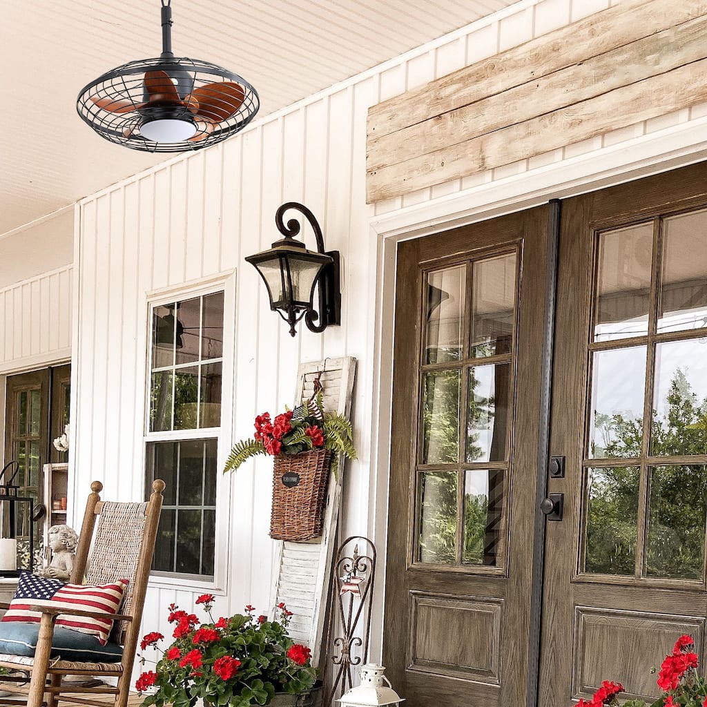 20 Inch Outdoor Downrod Mount Ceiling Fan, 5 ABS Blades DC Motor Ceiling Fan for Outside Patios Pergola, Black