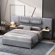 preview thumbnail 12 of 20, Storage Queen Size Platform Bed with 2 Outlets, 2 Bedside Pillows and Shelves Grey