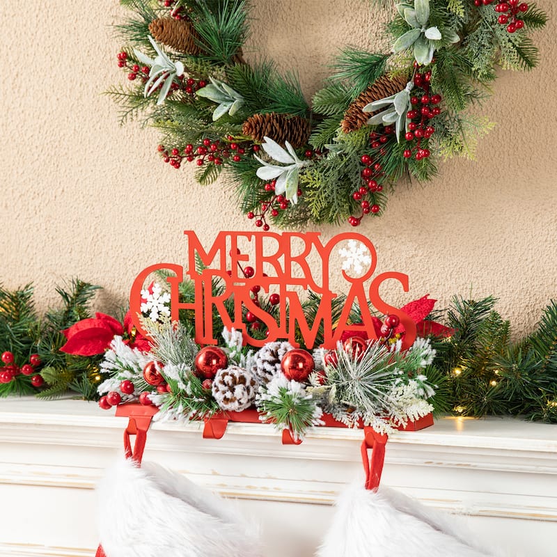 Glitzhome 14.5"L Christmas Metal MERRY CHRISTMAS Stocking Holder