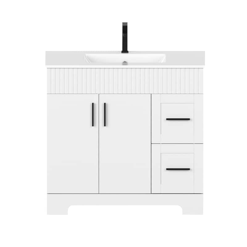 EROMMY Bathroom Vanity with Sink and Faucet, Freestanding Vanity Cabinet with Drawers & Doors, White Ceramic Top