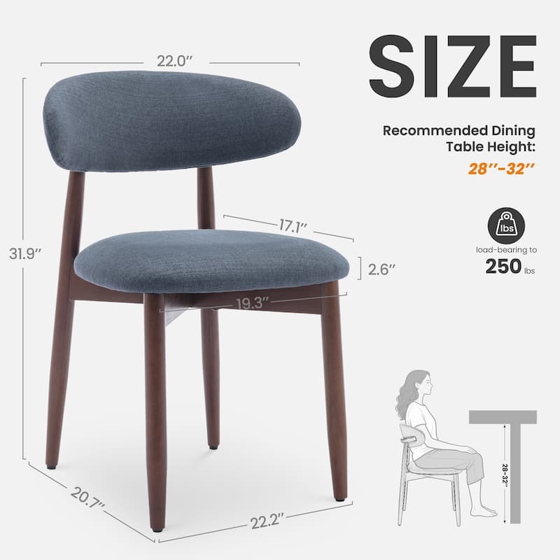 Modern Fabric Upholstered Kitchen Side Chairs, Farmhouse Dining Room Chair with Foot Pegs