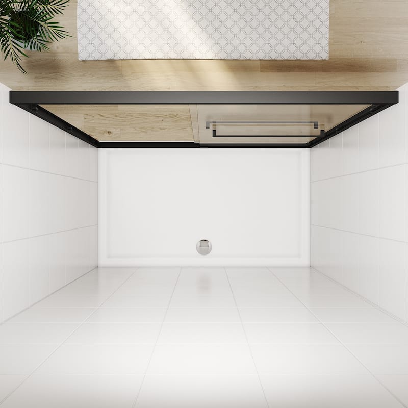 Elegant Double Sliding Shower Door with 1/4 inch Clear Tempered Glass in Matte Black Tub Door