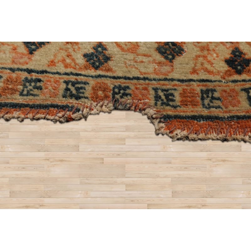 Hand Knotted 250 KPSI Herizz Beige Orange Wool Traditional Area Rug - 3' 10'' x 5' 8''