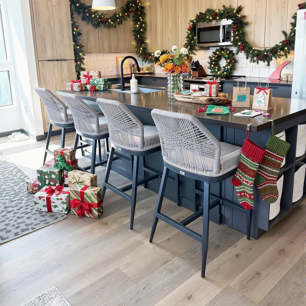 PURPLE LEAF Modern Counter Bar Stools Set of 4 Rattan Chairs with Back and Cushion Kitchen Barstools