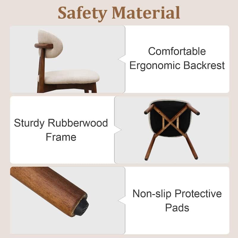 Flannelette Upholstered Dining Chair with Walnut Solid Wood Legs, Armless Chair Set of 2