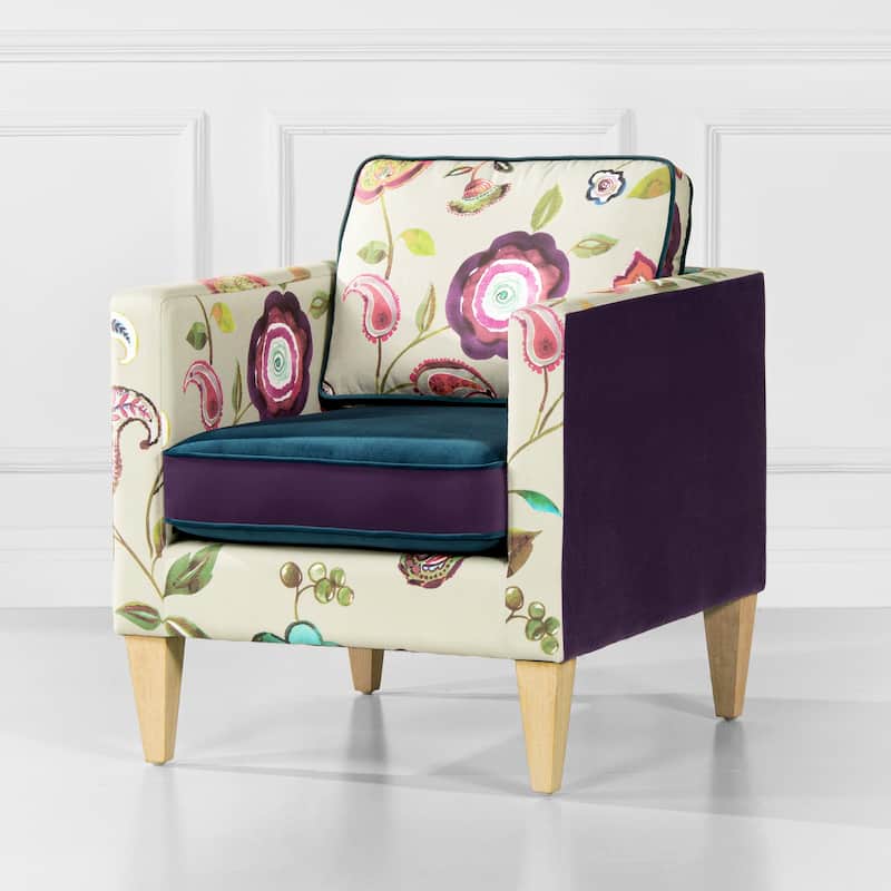 Mamba 28" Patchwork Velvet Upholstered Floral Accent Arm Chair