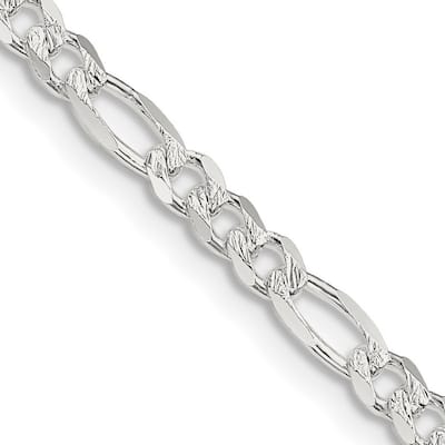 Curata 925 Sterling Silver Solid 4mm Pave Flat Figaro Chain for Men