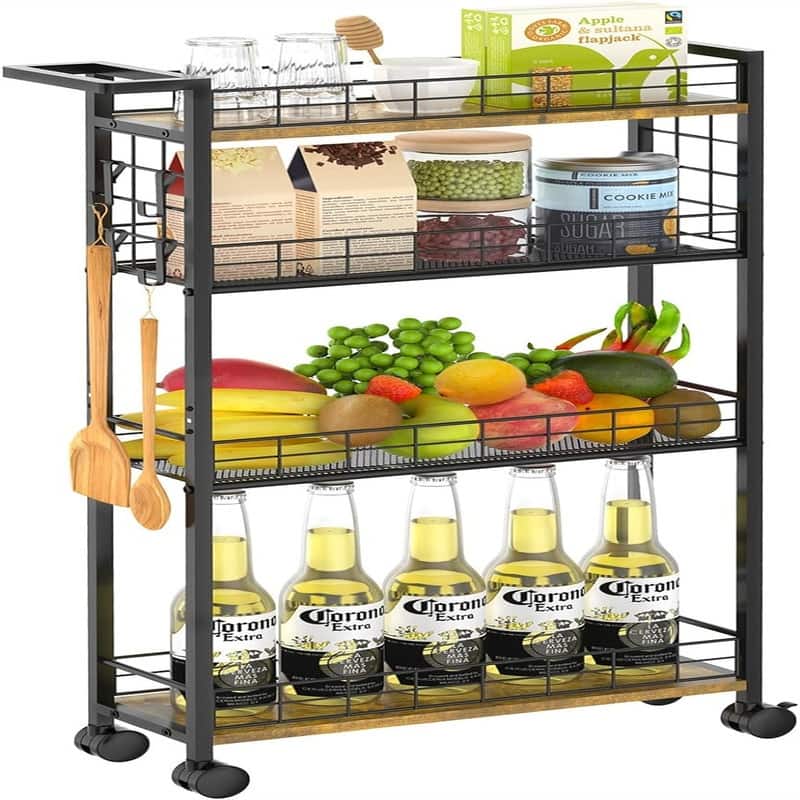 4 Tier Mobile Narrow Shelving Unit Organizer Utility Cart with Handle - 16.7"D x 6.5"W x 34.1"H