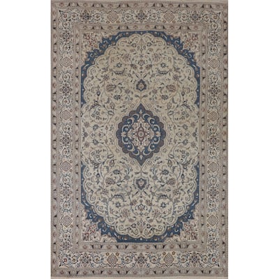 Traditional Nain Persian Vintage Rug Handmade Wool Carpet - 6'4"x 9'7"