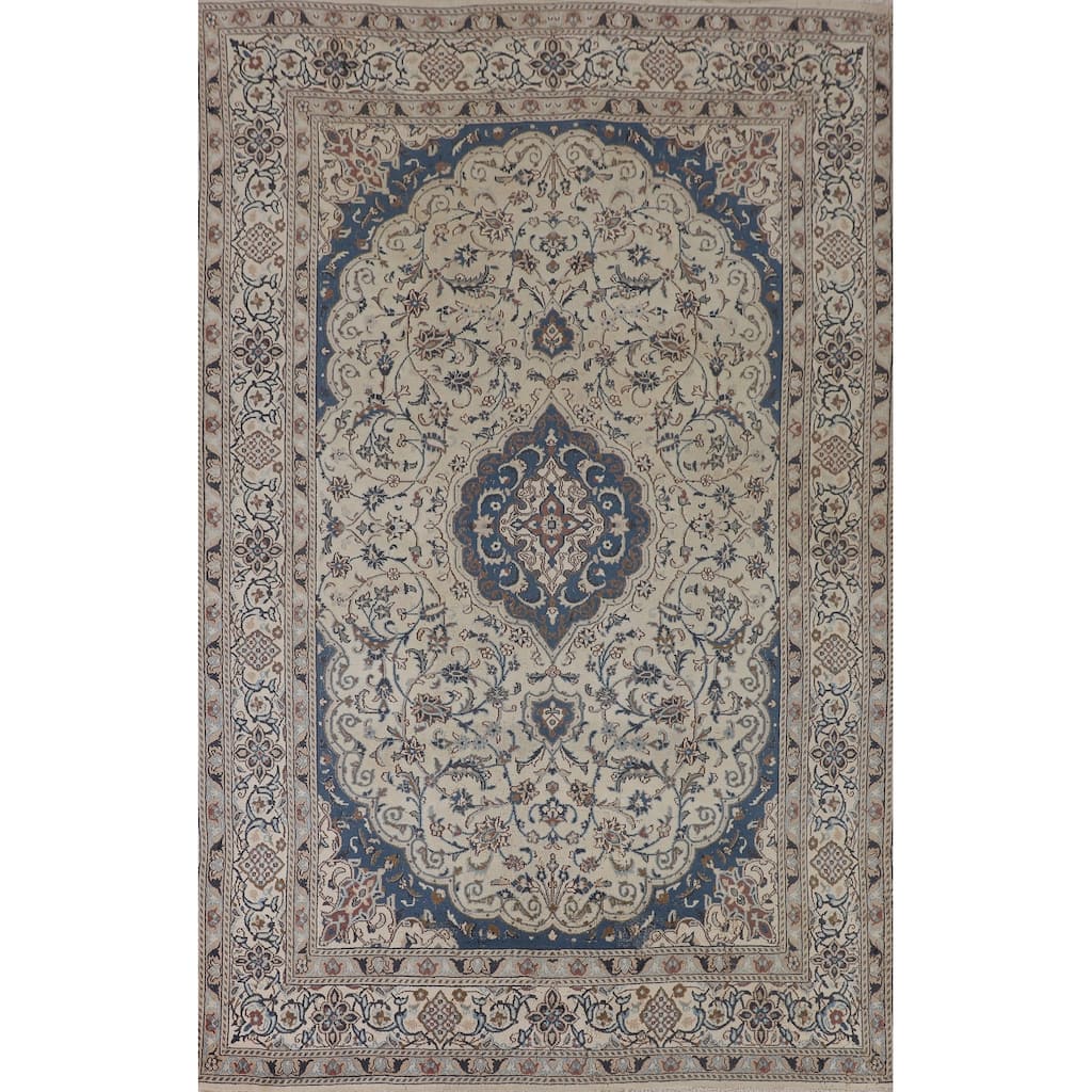 Traditional Nain Persian Vintage Rug Handmade Wool Carpet - 6'4"x 9'7"