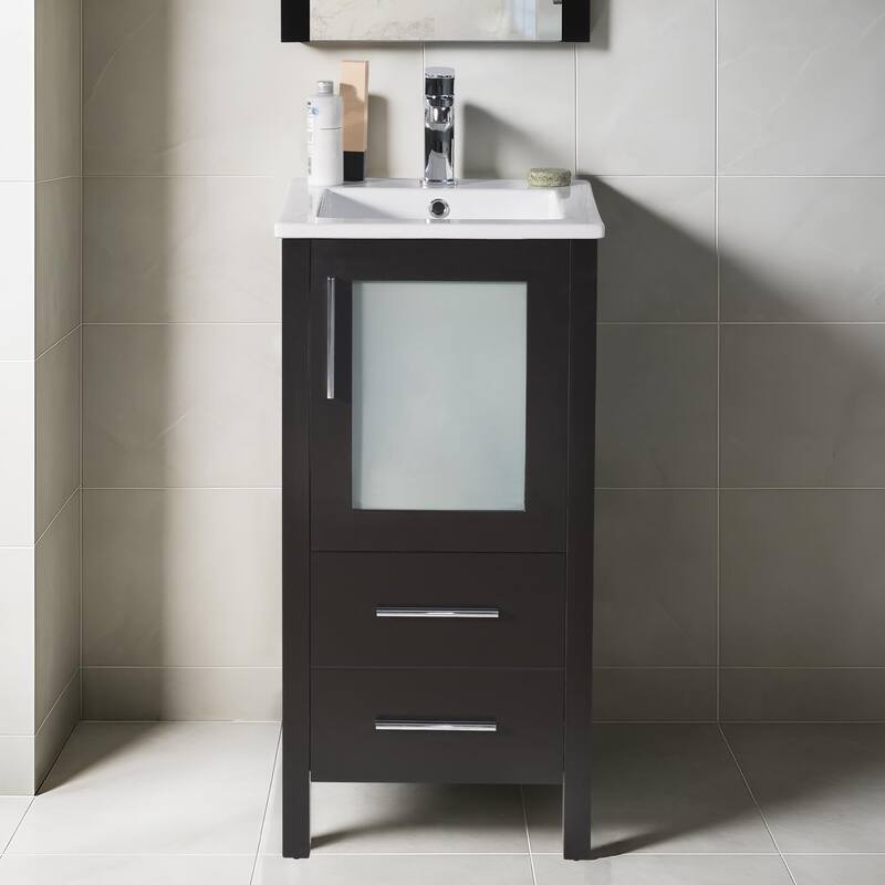 Blossom 16" Solid Wood Bathroom Vanity with Ceramic Sink - Espresso