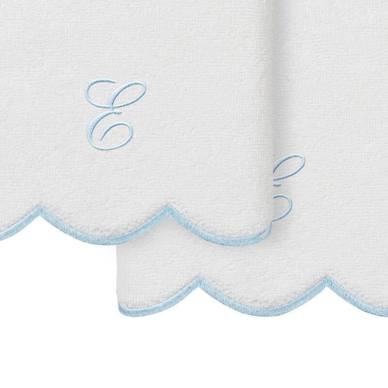 Authentic Hotel and Spa 100% Turkish Cotton Blue ADORNIA Scallop Personalized 2 Piece Hand Towel Set - 2 Hand Towels