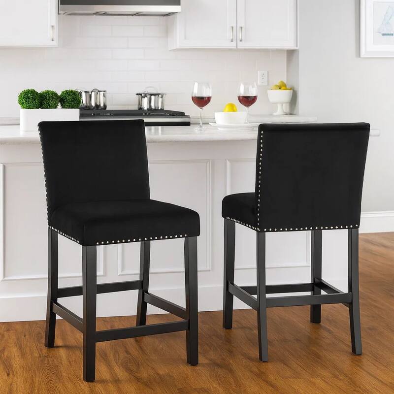 Eva 19 Inch Dining Chair, Set of 2, Parson Style, Nailhead Trim, Gray