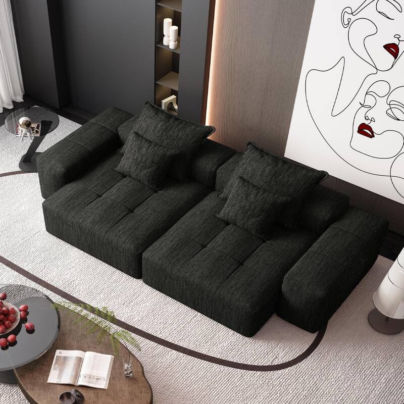 Oversized Modular Sectional Sofa w/ Armrest, Chenille Soft Cushion Sofa w/ 4 Pillows, 4 PCS DIY Combination Tufted Sofa